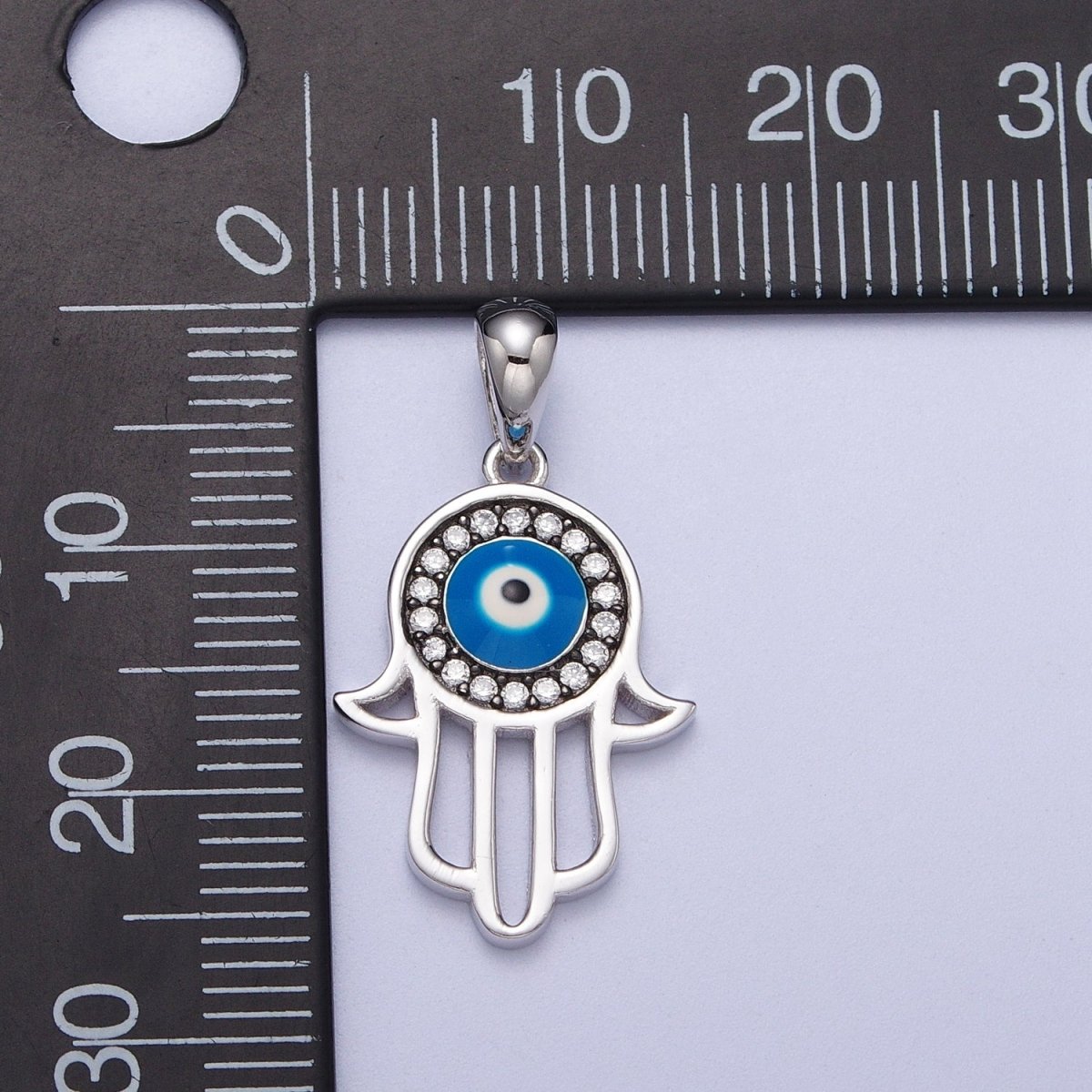 Sterling Silver Evil Eye Charm Hamsa Hand Pendant Amulet Protection Jewelry SL-406 - DLUXCA