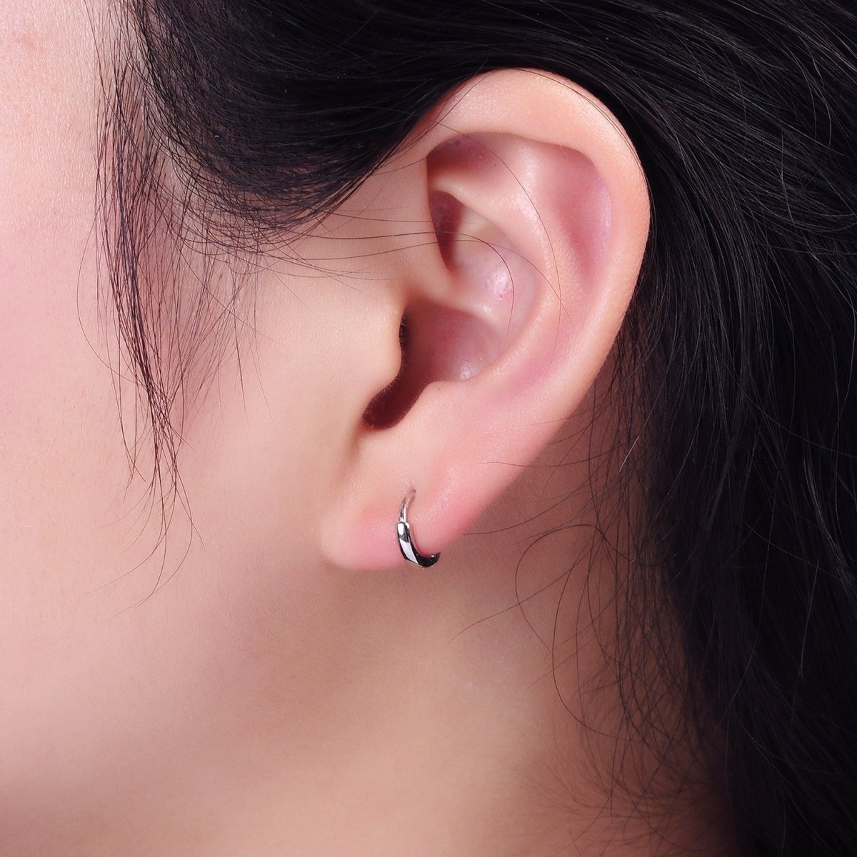Sterling Silver S925 10mm Minimalist Cartilage Huggie Earrings - DLUXCA