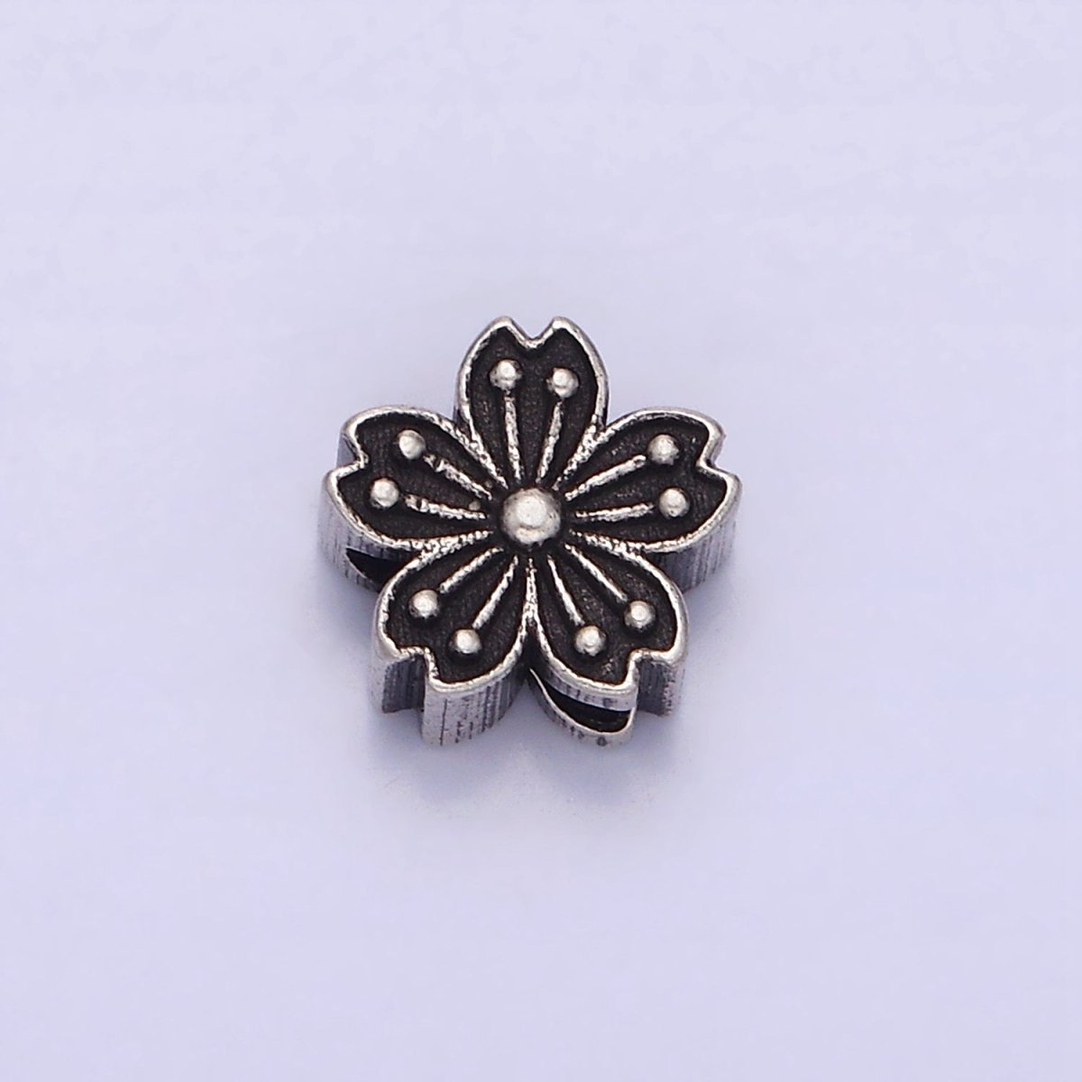 Sterling Silver S925 7.5mm Flower Lined Dotted Mixed Metal Bead | SL-346 - DLUXCA