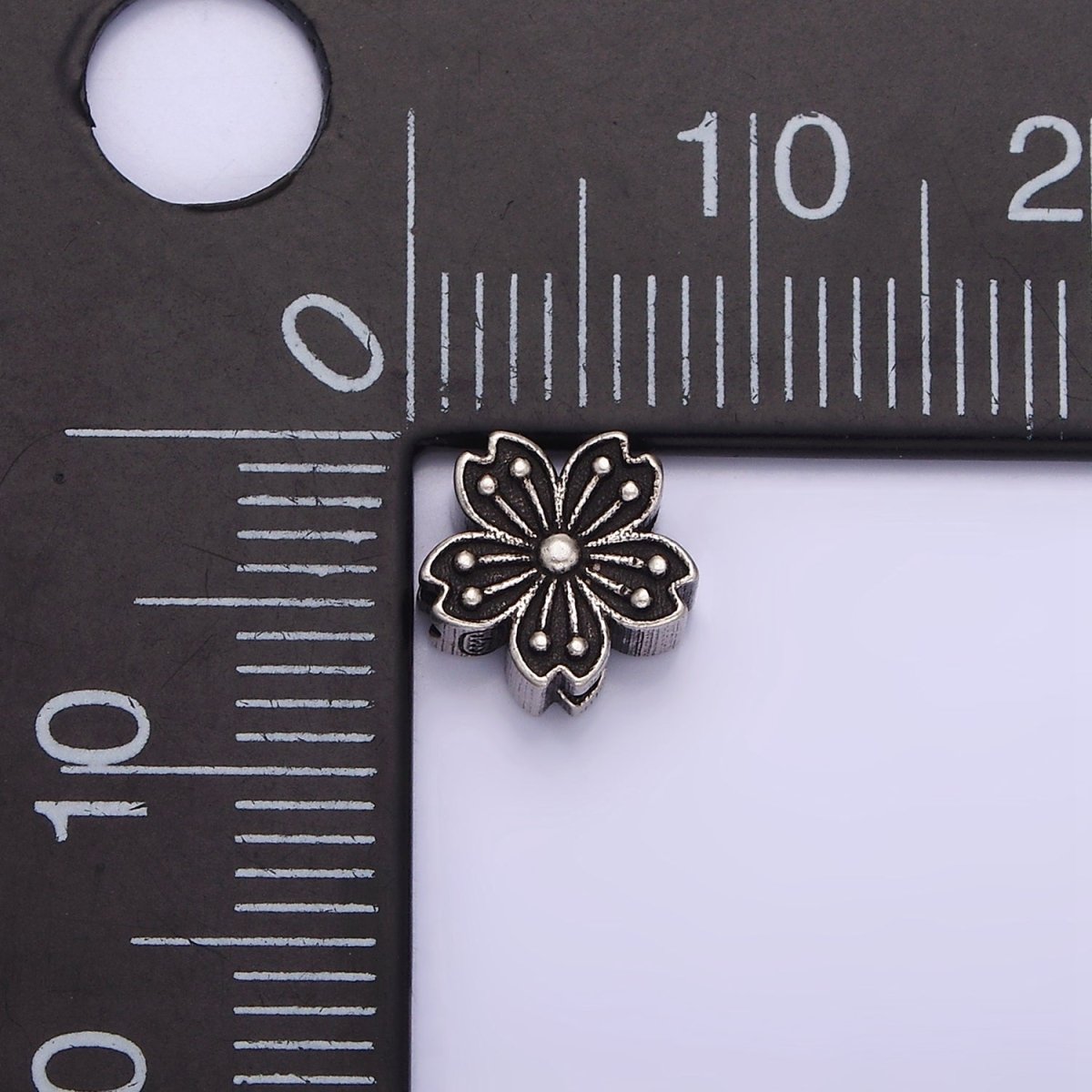 Sterling Silver S925 7.5mm Flower Lined Dotted Mixed Metal Bead | SL-346 - DLUXCA