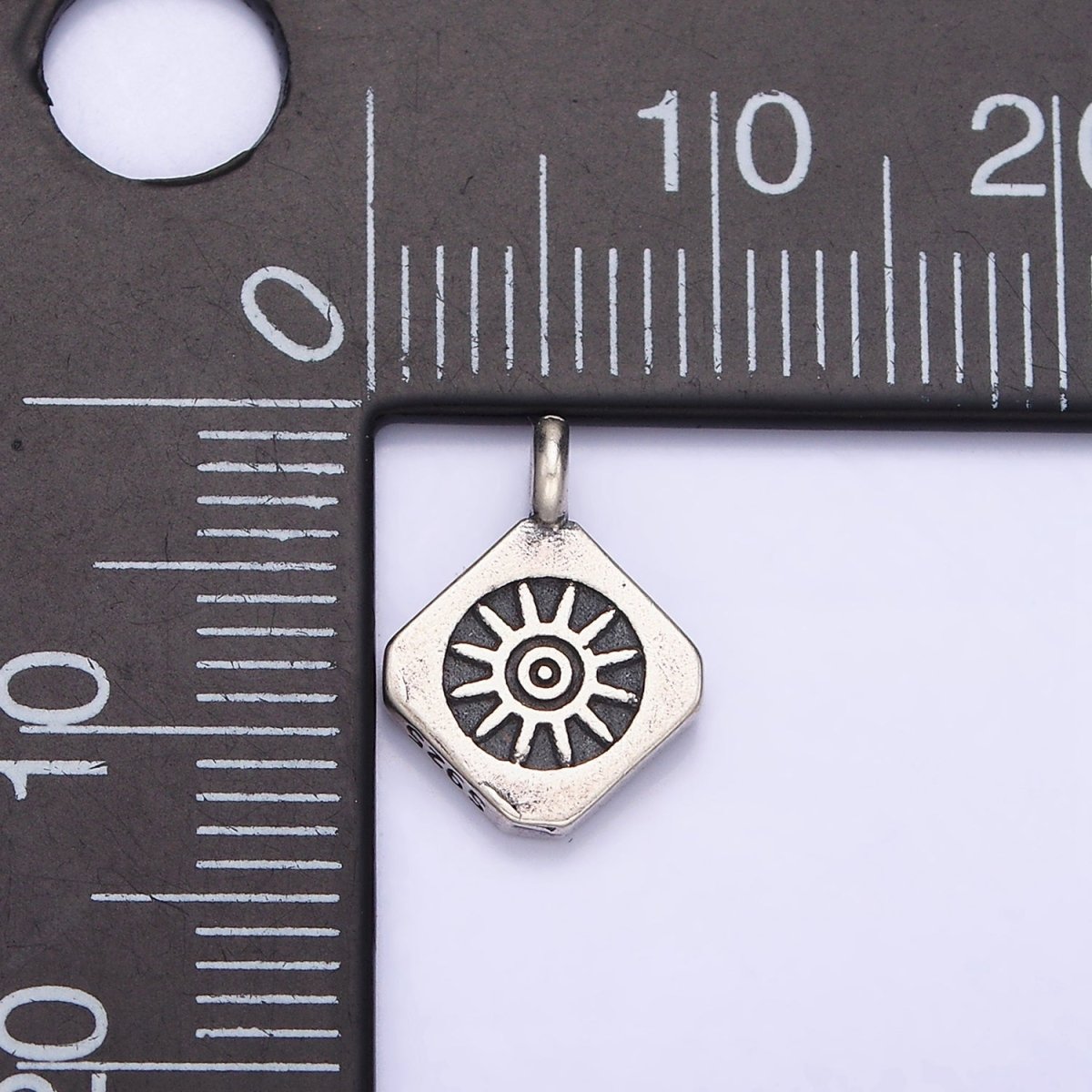 Sterling Silver S925 Celestial Sun Rounded Rhombus Charm | SL-280 - DLUXCA