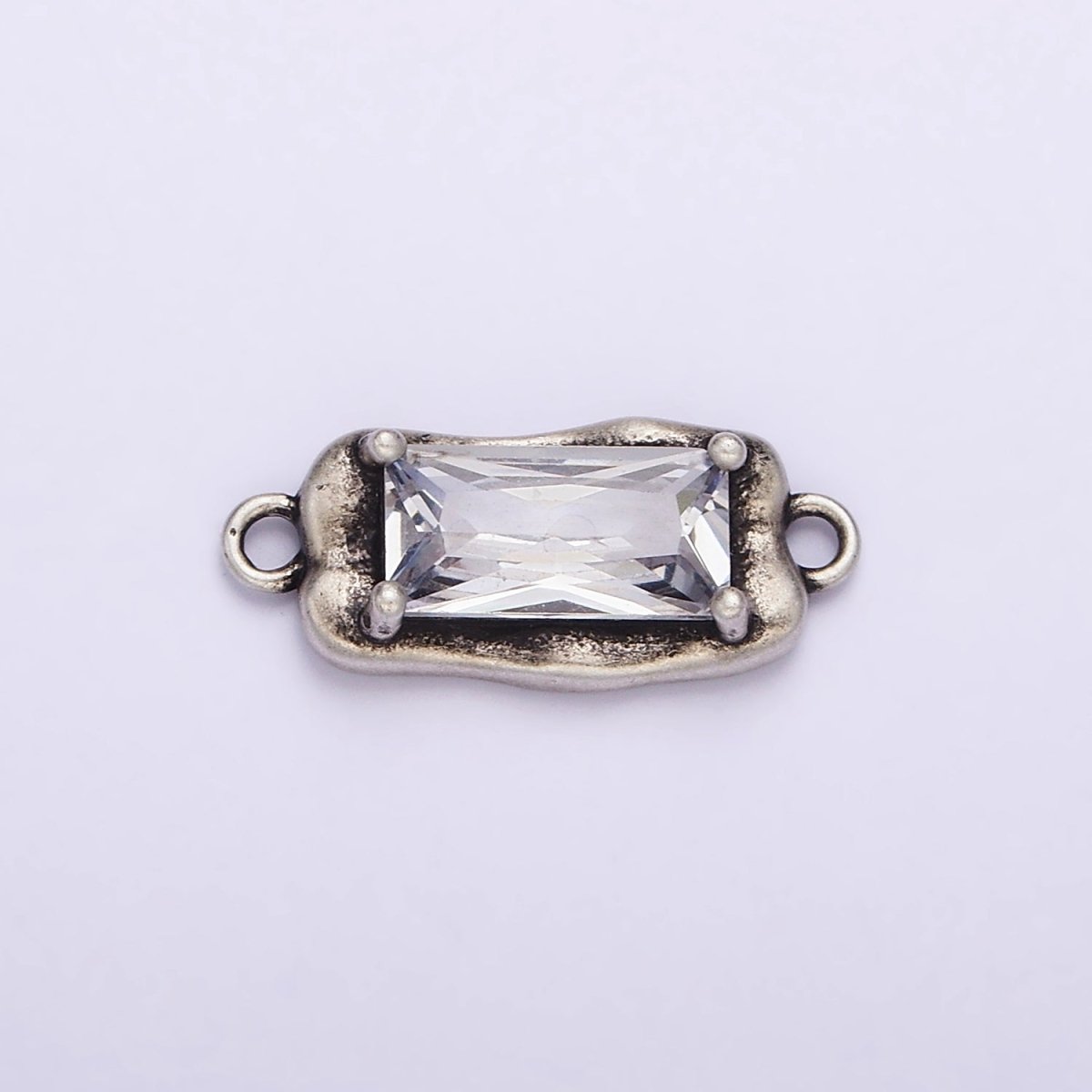 Sterling Silver S925 Clear CZ Baguette Abstract Molten Silver Connector | SL-304 - DLUXCA