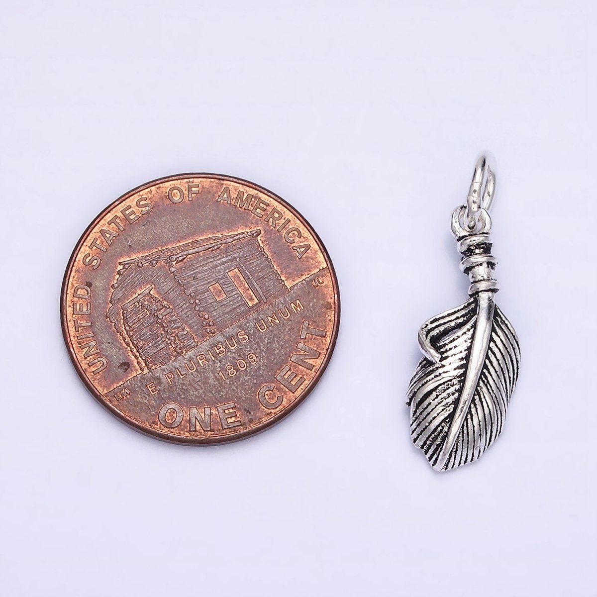 Sterling Silver S925 Curved Line-Textured Natural Long Palm Leaf Charm | SL-286 - DLUXCA
