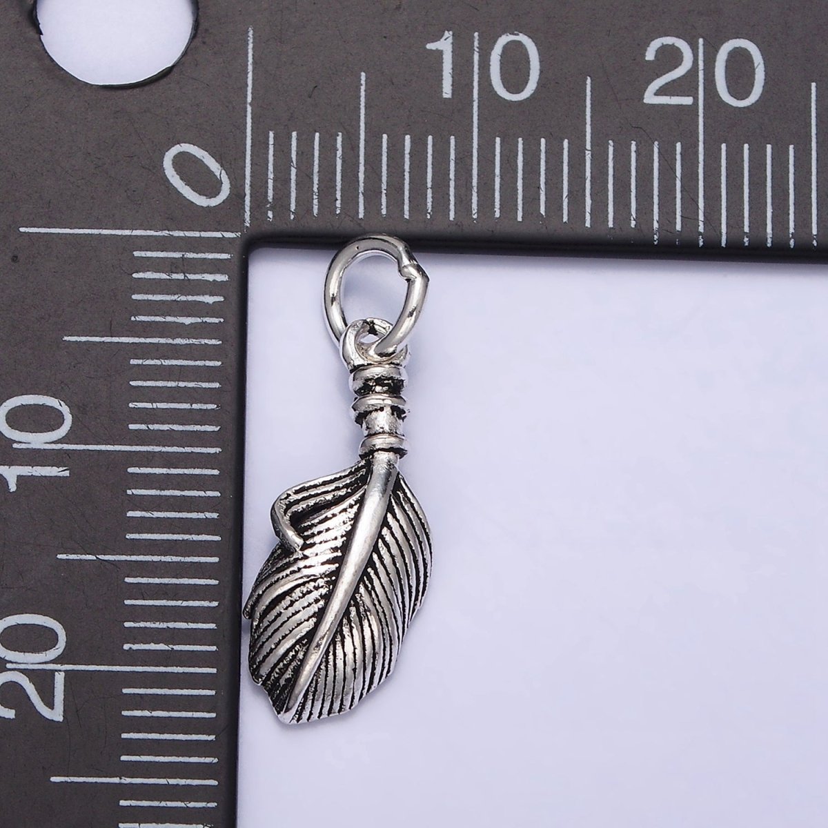 Sterling Silver S925 Curved Line-Textured Natural Long Palm Leaf Charm | SL-286 - DLUXCA