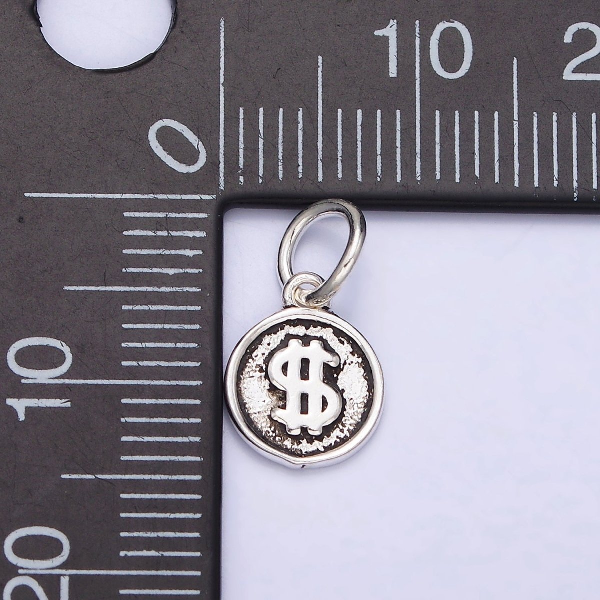 Sterling Silver S925 "$" Dollar Money Currency Symbol Mini Round Charm | SL-270 - DLUXCA
