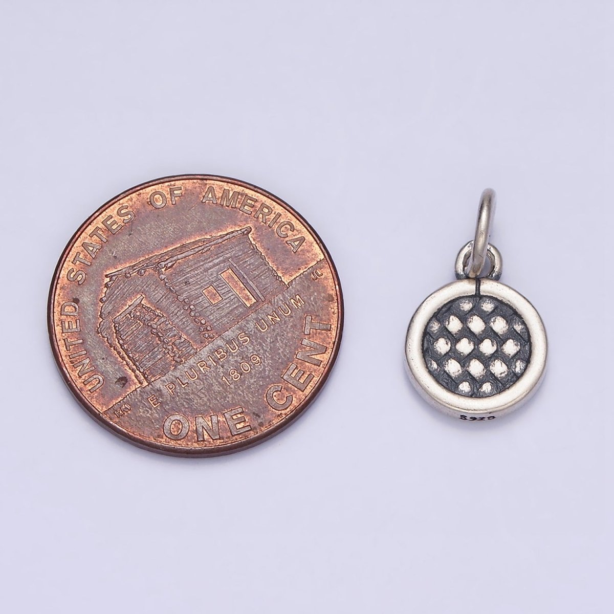 Sterling Silver S925 Dotted Rattan Textured Round Mini Charm | SL-269 - DLUXCA