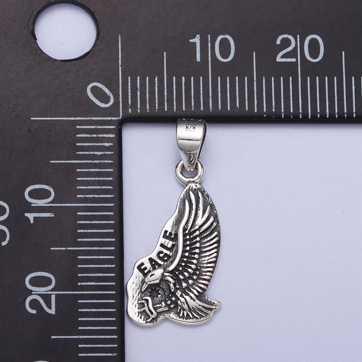 Sterling Silver S925 "Eagle" Script Engraved Bird of Prey Pendant | SL-395 - DLUXCA