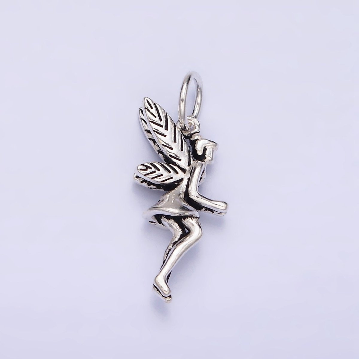 Sterling Silver S925 Flying Fairy Girl Lined Wings Charm | SL-2743 - DLUXCA