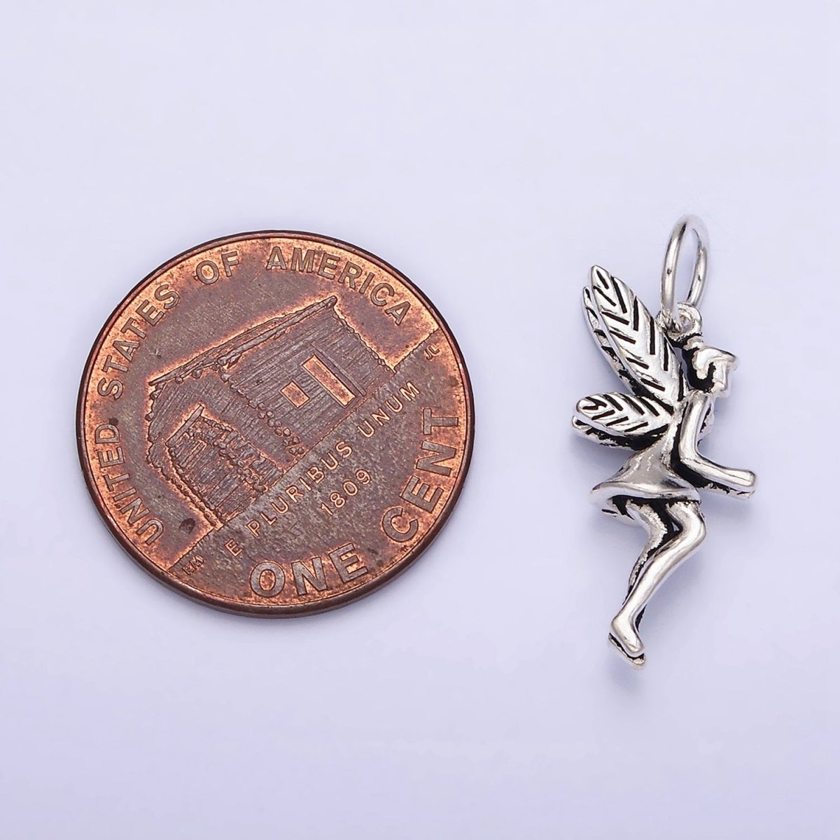 Sterling Silver S925 Flying Fairy Girl Lined Wings Charm | SL-2743 - DLUXCA