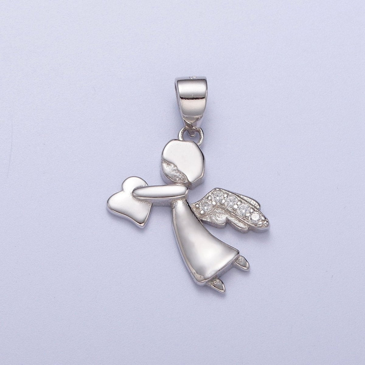 Sterling Silver S925 Heart-Giving Guardian Angel Micro Paved CZ Wings Pendant | SL-401 - DLUXCA