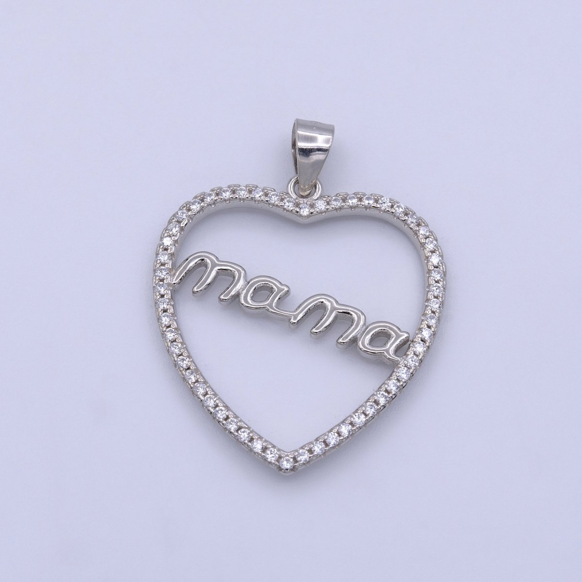 Sterling Silver S925 MAMA Charm Words Open Micro Paved CZ Heart Mother's Day Pendant | SL-267 - DLUXCA