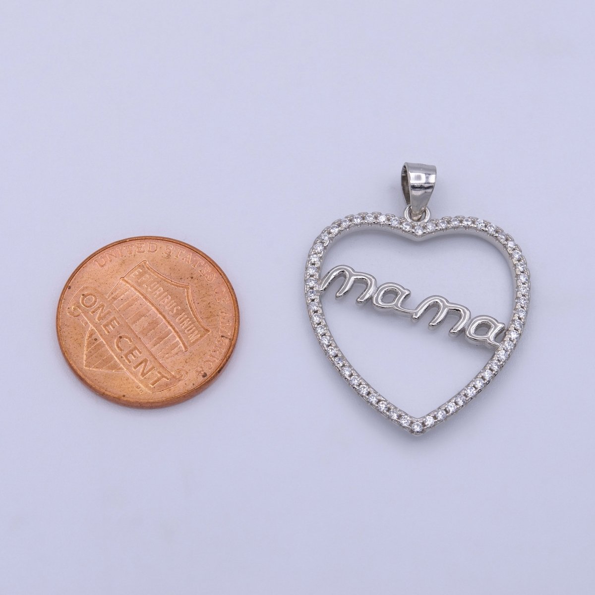 Sterling Silver S925 MAMA Charm Words Open Micro Paved CZ Heart Mother's Day Pendant | SL-267 - DLUXCA