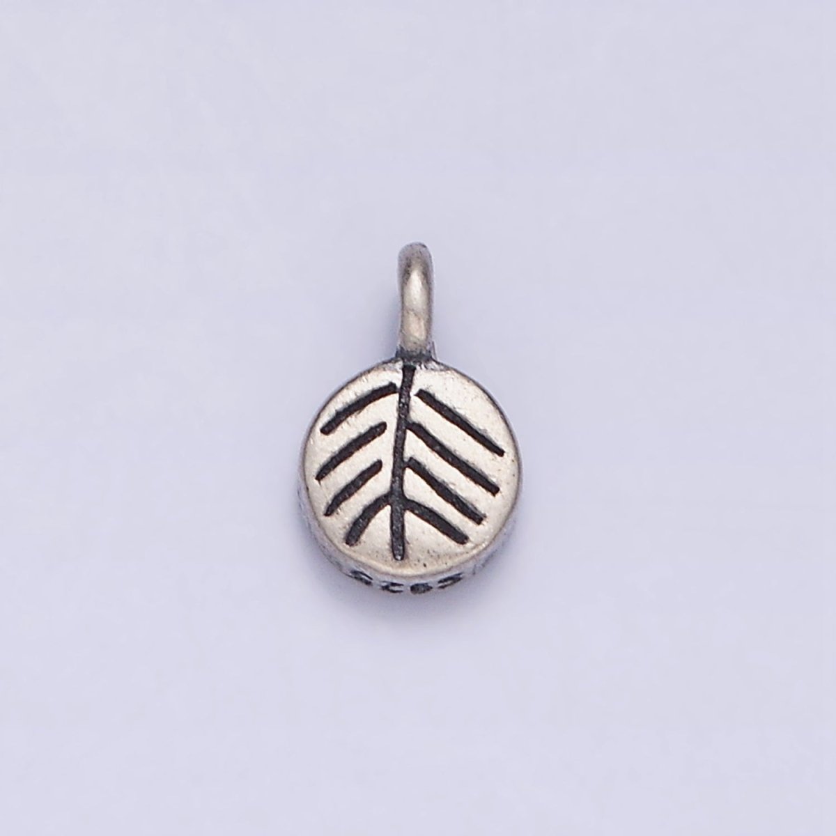 Sterling Silver S925 Mini Lined Leaf Nature Plant Oval Charm | SL-284 - DLUXCA
