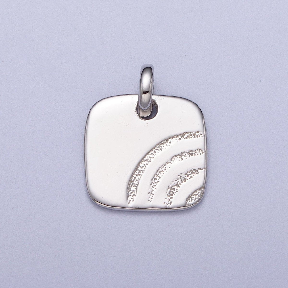Sterling Silver S925 Multiple Curved Lined Textured Square Charm | SL-397 - DLUXCA