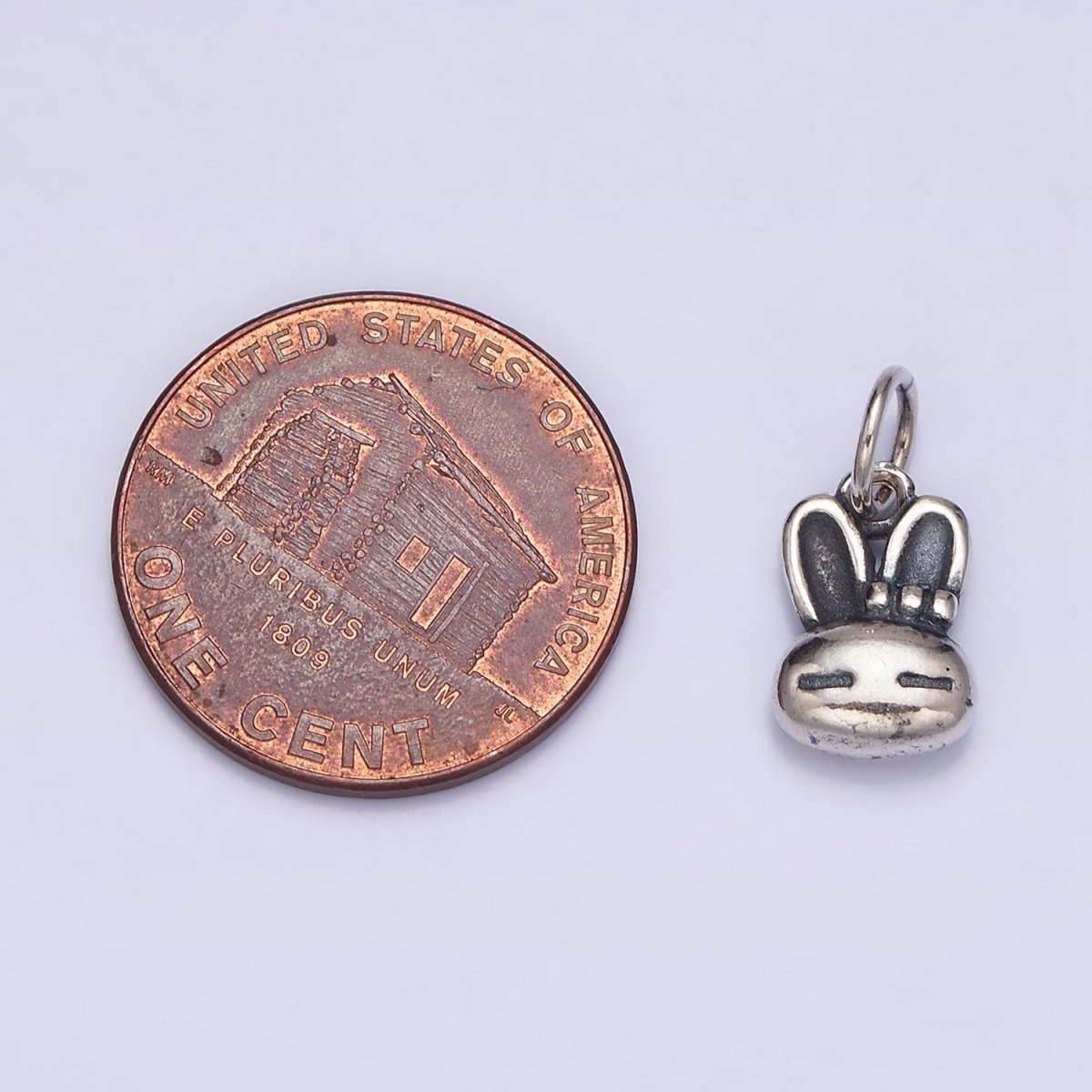 Sterling Silver S925 Pet Bunny Rabbit Head Bow Ribbon Animal Charm | SL-281 - DLUXCA