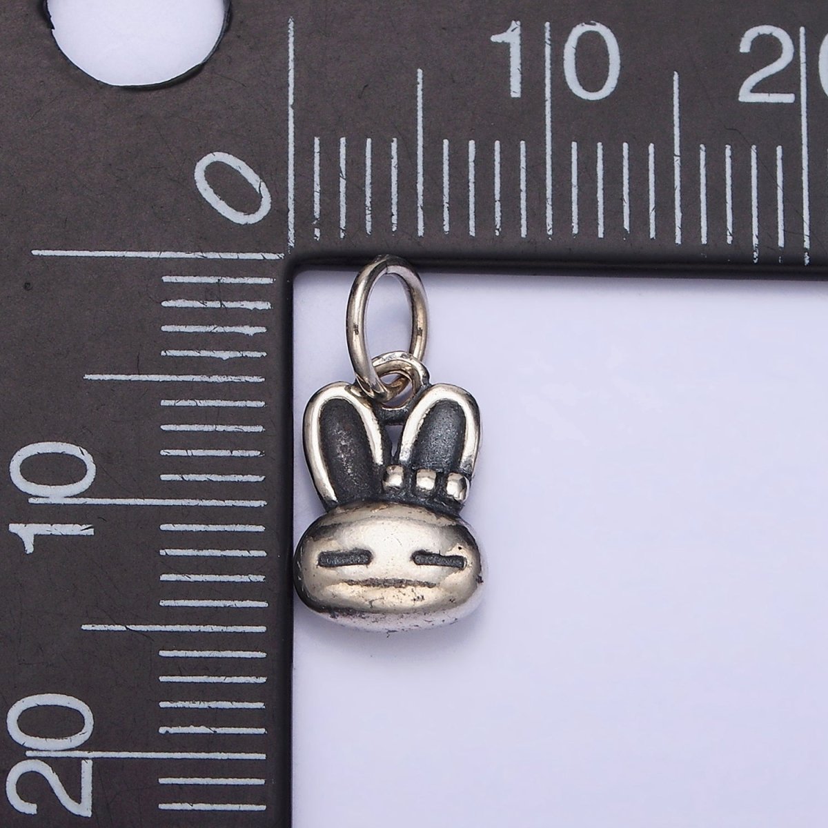 Sterling Silver S925 Pet Bunny Rabbit Head Bow Ribbon Animal Charm | SL-281 - DLUXCA