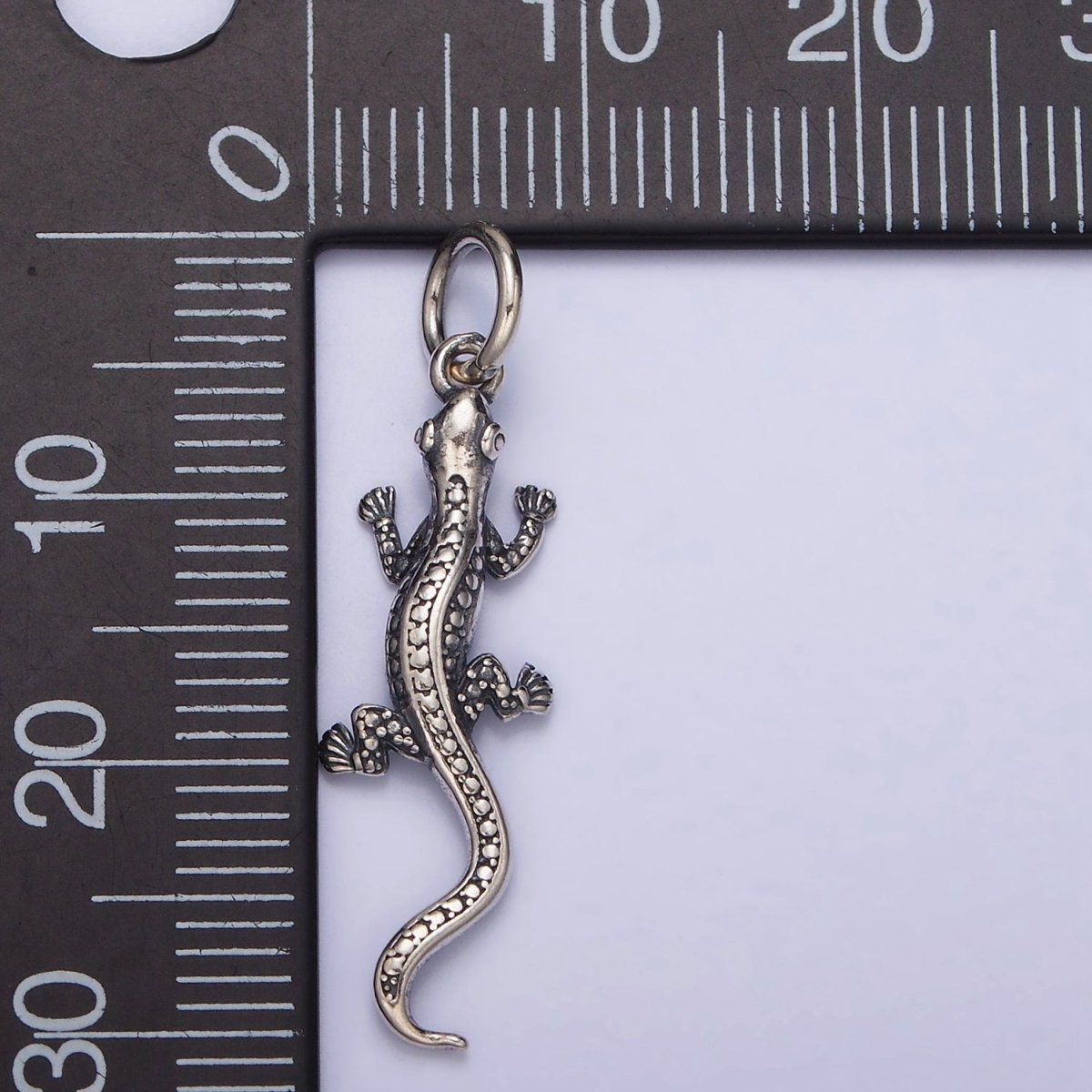 Sterling Silver S925 Pet Dotted Scale-Textured Lizard Gecko Pet Animal Charm | SL-293 - DLUXCA