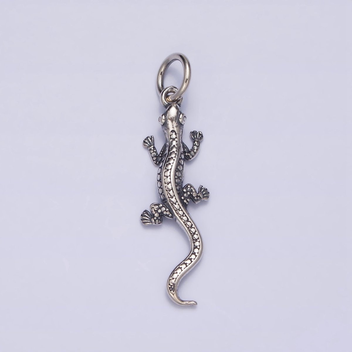 Sterling Silver S925 Pet Dotted Scale-Textured Lizard Gecko Pet Animal Charm | SL-293 - DLUXCA