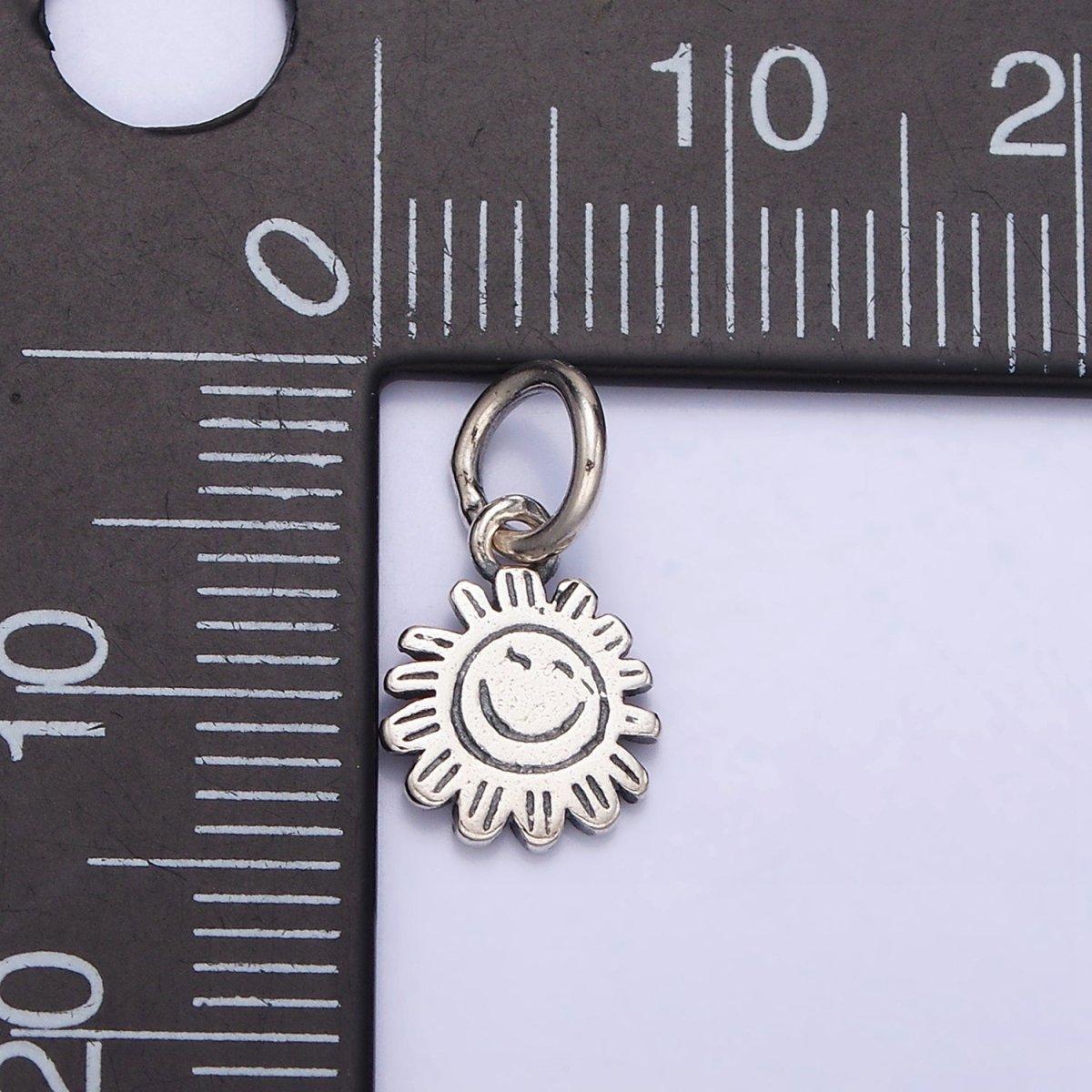 Sterling Silver S925 Round Smiley Face Celestial Sun Flower Charm | SL-275 - DLUXCA
