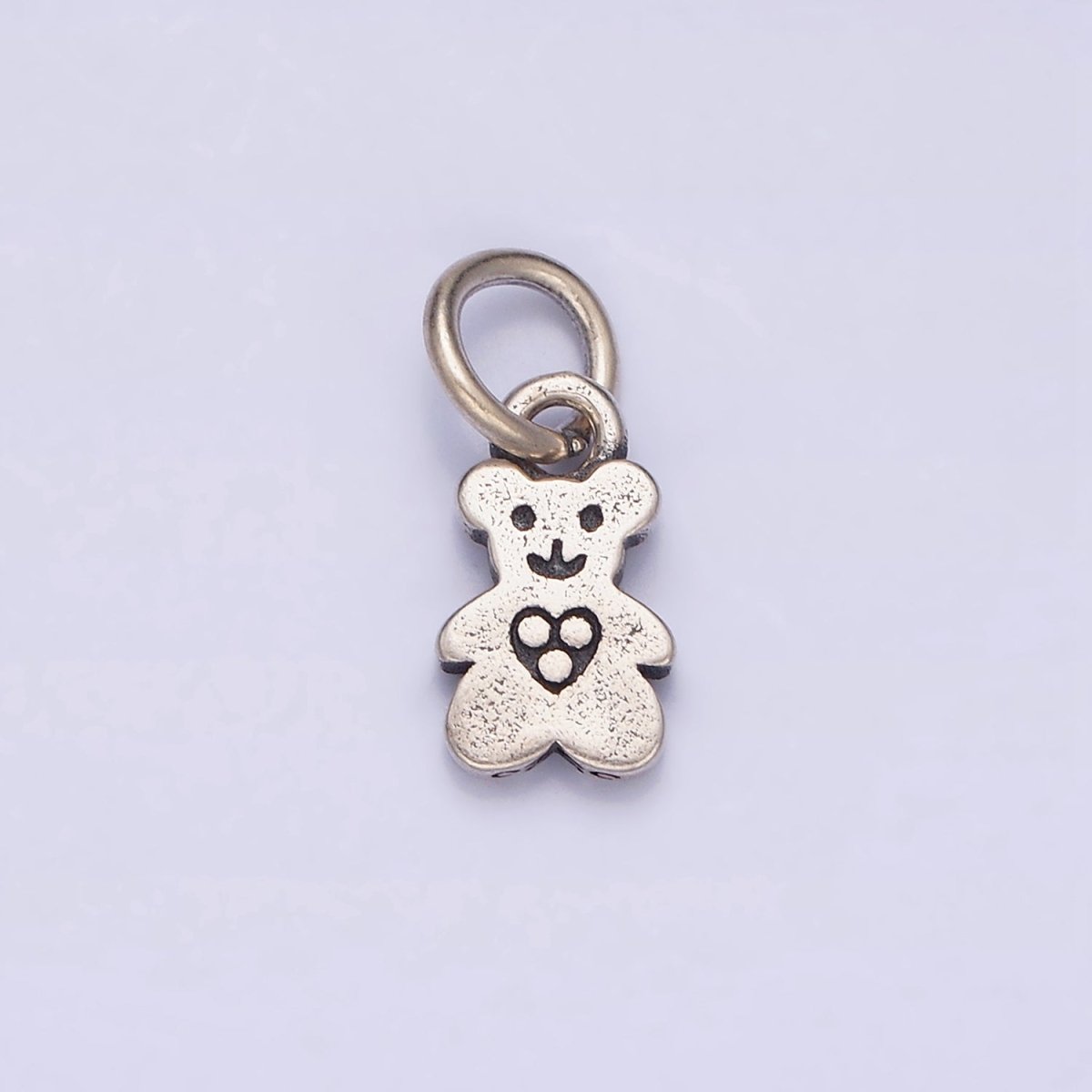 Sterling Silver S925 Tiny Smiling Bear Animal Triple Dotted Heart Charm | SL-279 - DLUXCA