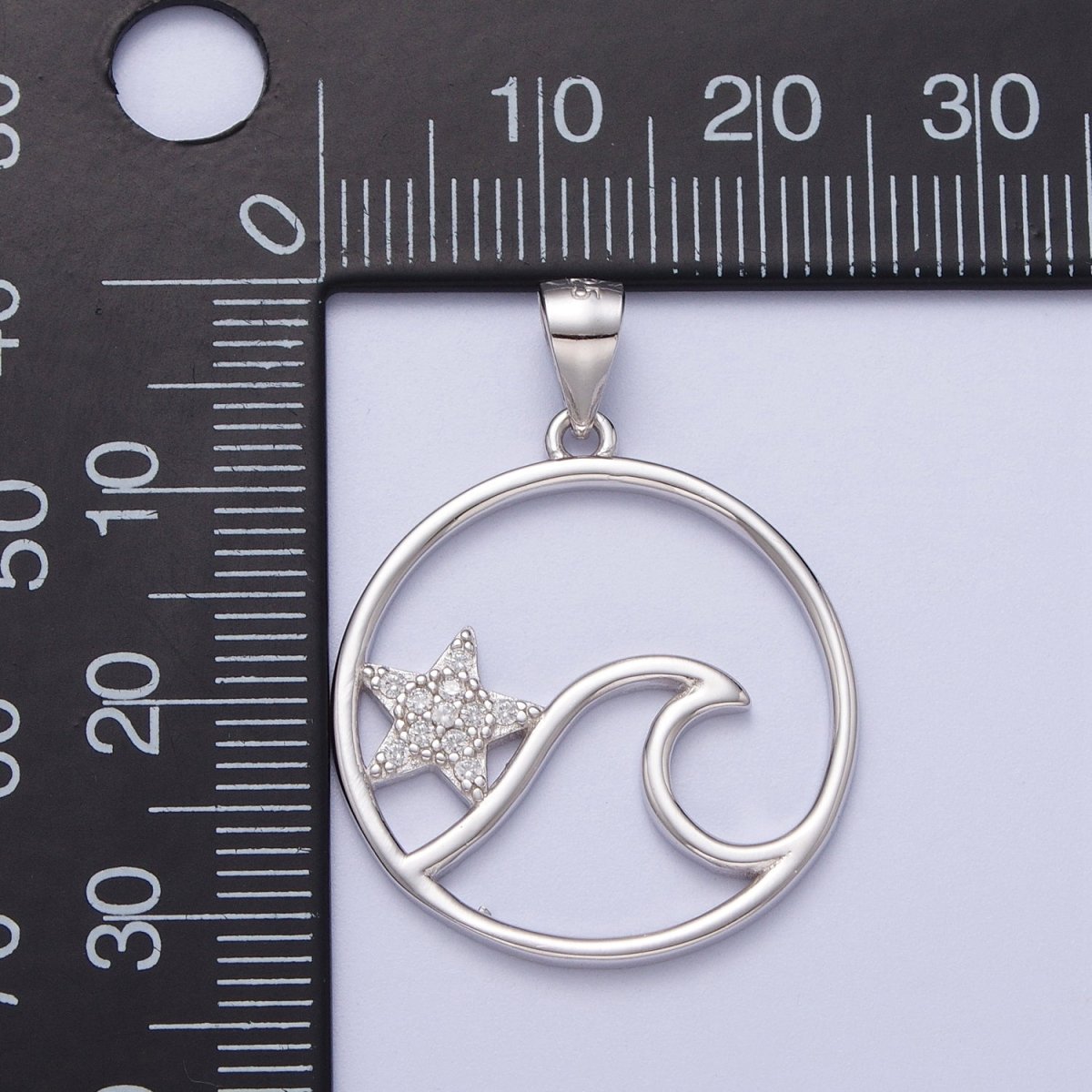 Sterling Silver Star Fish Ocean Wave Charm Micro Pave CZ Under The Sea Water Beach Pendant SL-404 - DLUXCA