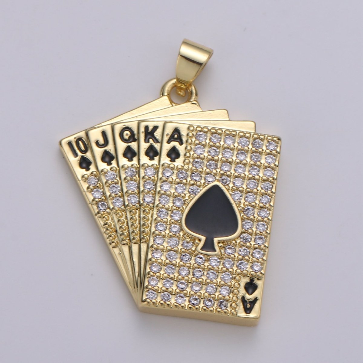 Straight Flush Poker Cards Pendant Micro Pave Poker card game Necklace Charm in 14k Gold filled Charm J-214 - DLUXCA