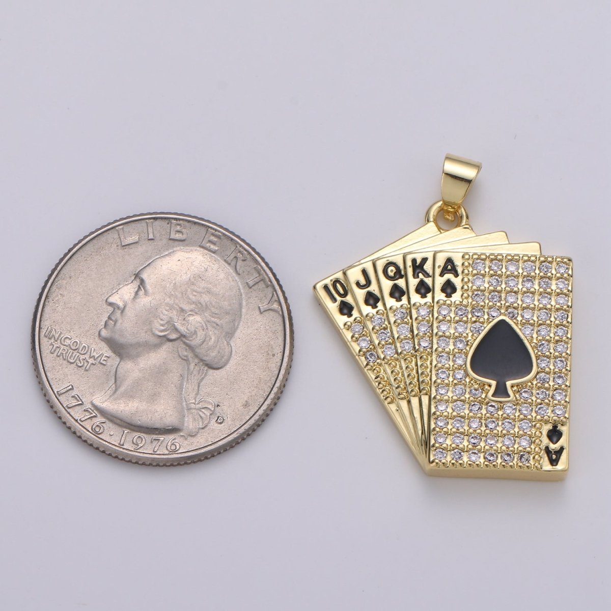 Straight Flush Poker Cards Pendant Micro Pave Poker card game Necklace Charm in 14k Gold filled Charm J-214 - DLUXCA