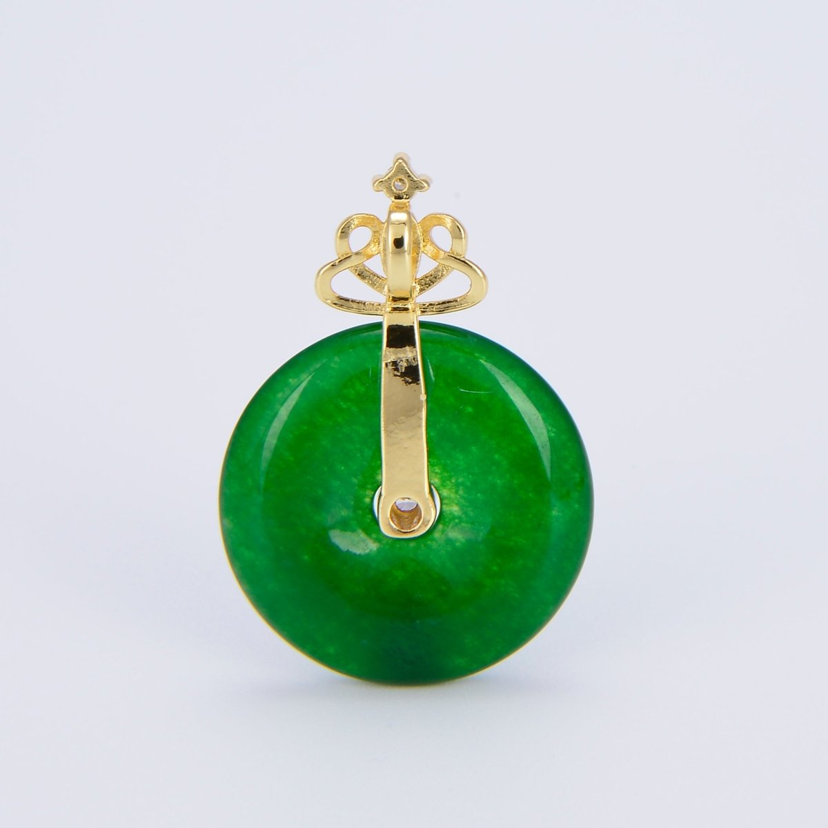 Stunning Chinese Green Donut Charm Green Jade Pendant Lucky Stone with Gold Crown Bail for Necklace Supply O-223 - DLUXCA