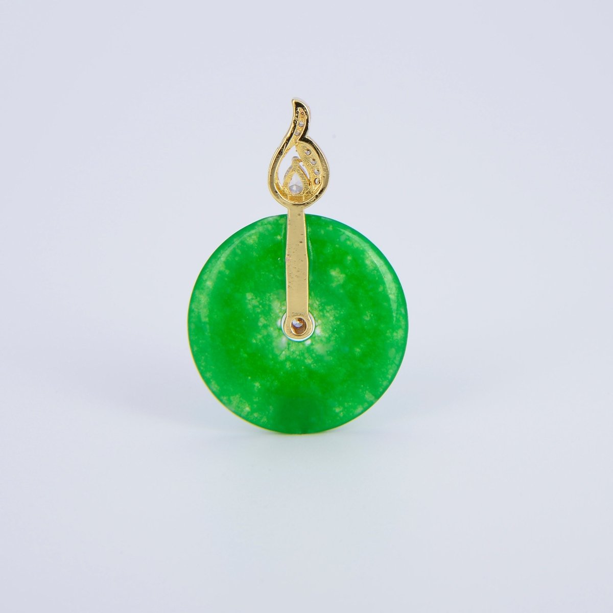 Stunning Chinese Green Donut Charm Green Jade Pendant Lucky Stone with Gold Eternity Swirl Bail for Necklace Supply O-225 - DLUXCA
