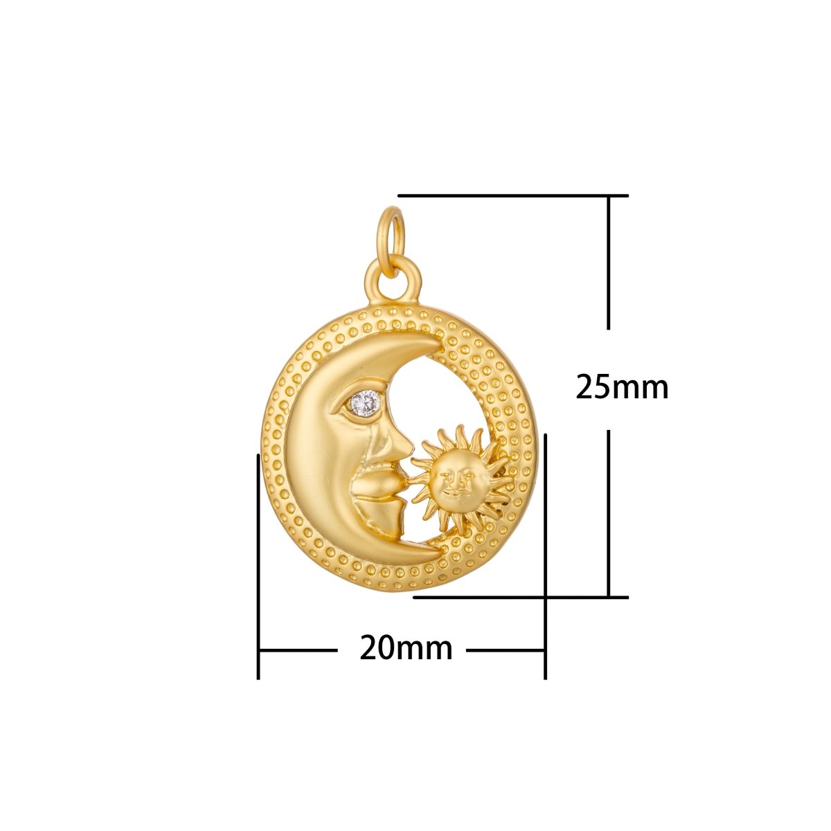Sun charms, sun and moon Pendant Gold Filled Moon Sun Pendant, Gold Pendant, Dainty Pendant, Celestial Charm Pendant, round pendant, 20mm C-367 - DLUXCA