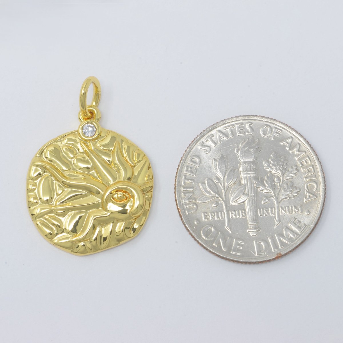 Sun Round Rustic Coin Gold Filled Charm M-382 - DLUXCA