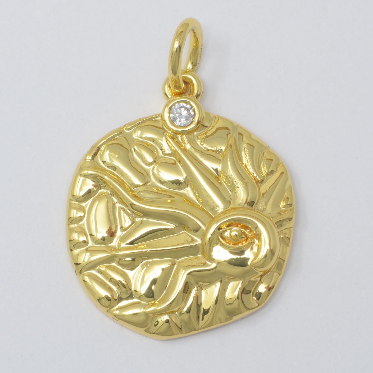 Sun Round Rustic Coin Gold Filled Charm M-382 - DLUXCA