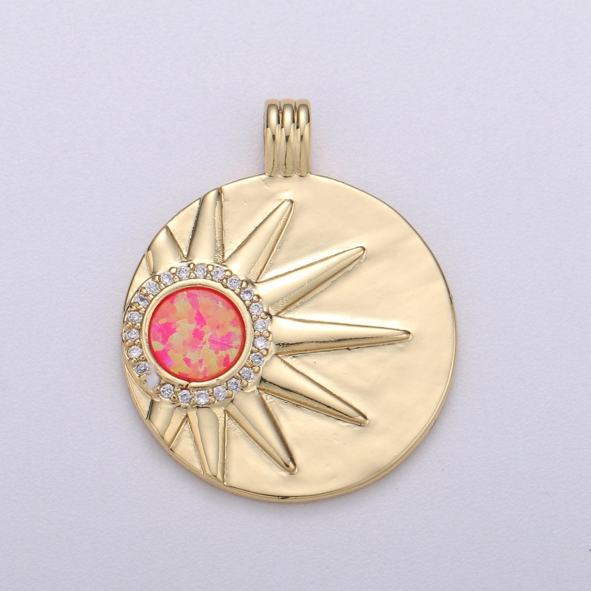 Sun with Opal Pendants • Gold Celestial Pendant • 14k Gold Filled Pendant Medallion Charm Sunburst Jewelry Supply I-711~I-713 - DLUXCA
