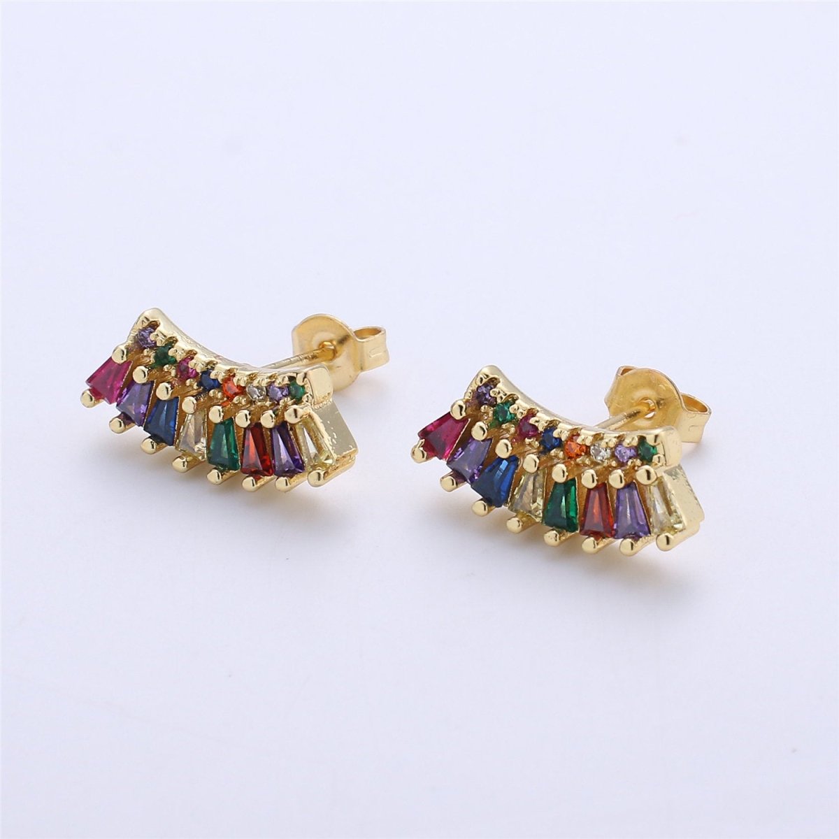 Super Cute Tiny Rainbow Studs • Little Rainbow Earrings • Gold Multi Color Stone Earrings • Happy Little Studs • Kawaii Style K-341 - DLUXCA