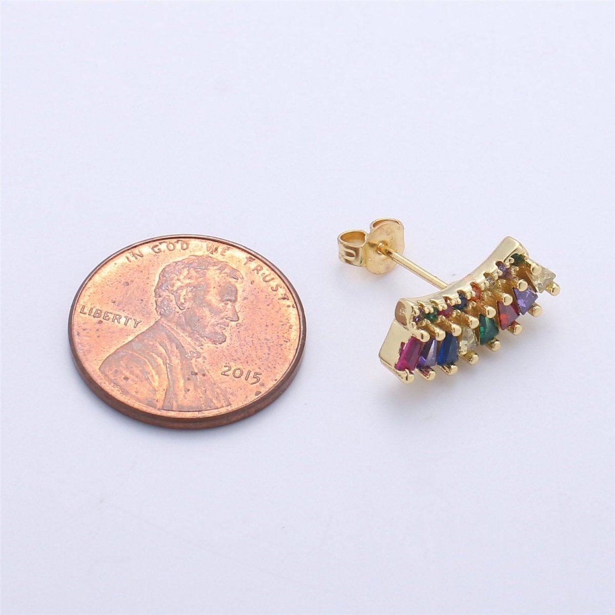 Super Cute Tiny Rainbow Studs • Little Rainbow Earrings • Gold Multi Color Stone Earrings • Happy Little Studs • Kawaii Style K-341 - DLUXCA