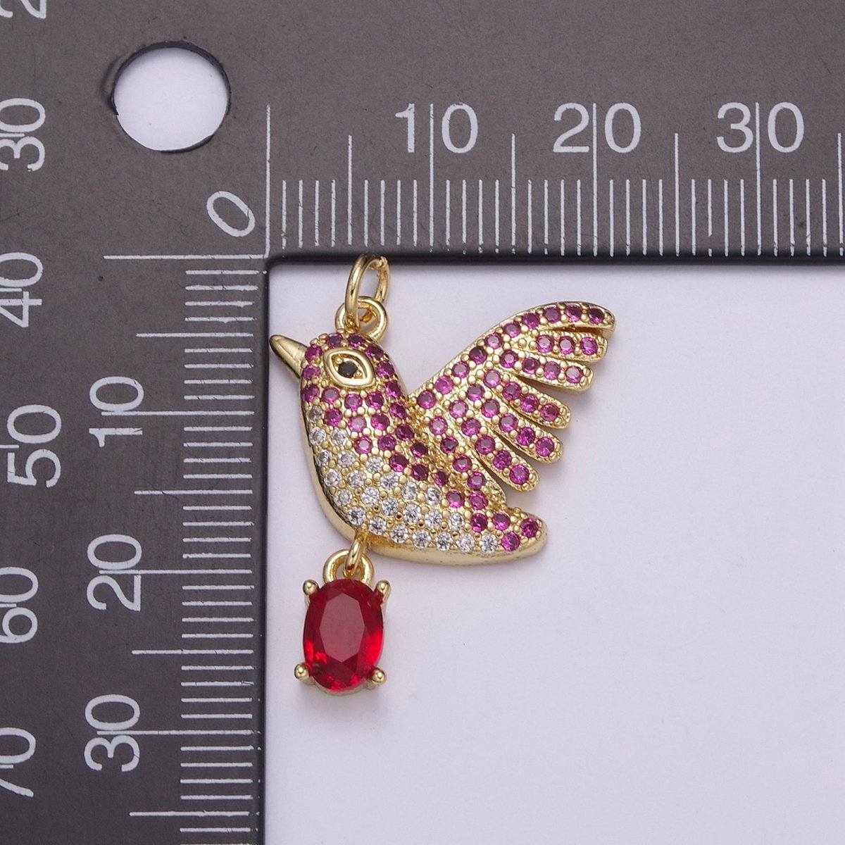 Swallow Gold Filled Bird Pendant Fuchsia with Red Oval Cz Egg charmC-203 - DLUXCA