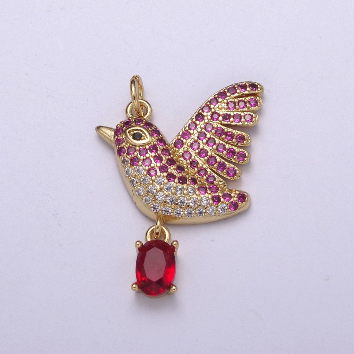Swallow Gold Filled Bird Pendant Fuchsia with Red Oval Cz Egg charmC-203 - DLUXCA