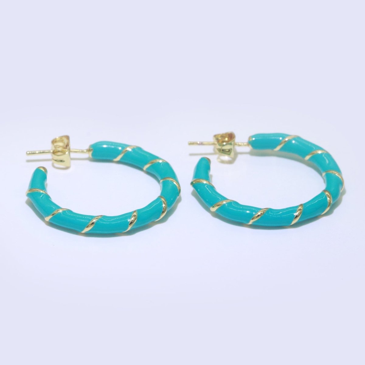 Teal Enamel Hoop Earring with Gold Swirl 26mm Hoop earring Jewelry Gift T-008 - DLUXCA