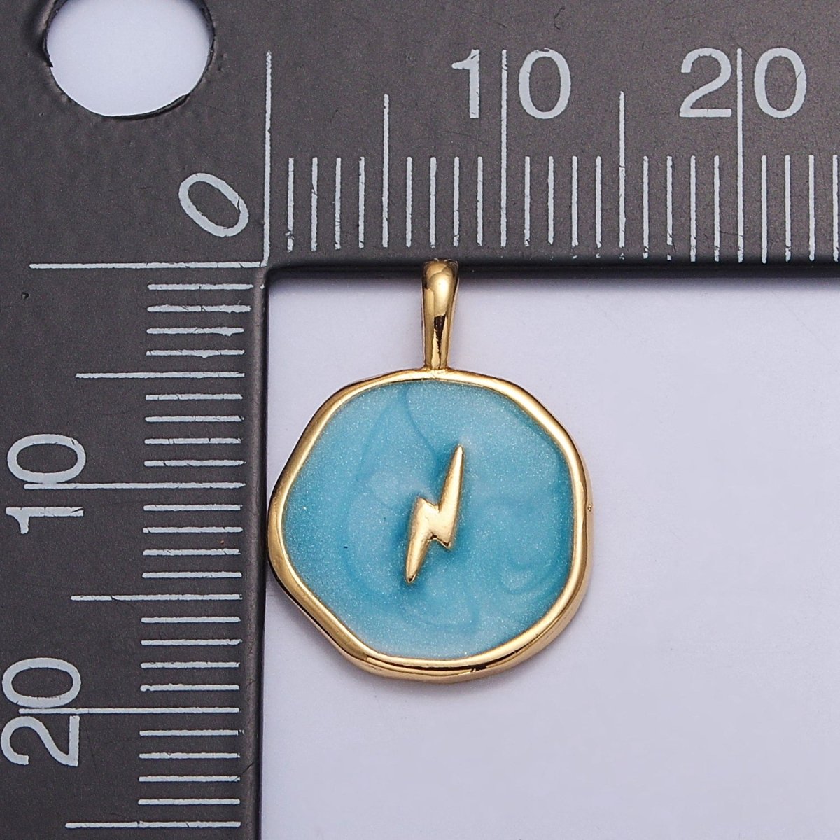Teal Enamel Lightning Bolt Medallion Charm, 14K Gold Filled Enamel Bolt Charm for Necklace Bracelet Jewelry Making Supply, 18x13mm I-080 - DLUXCA