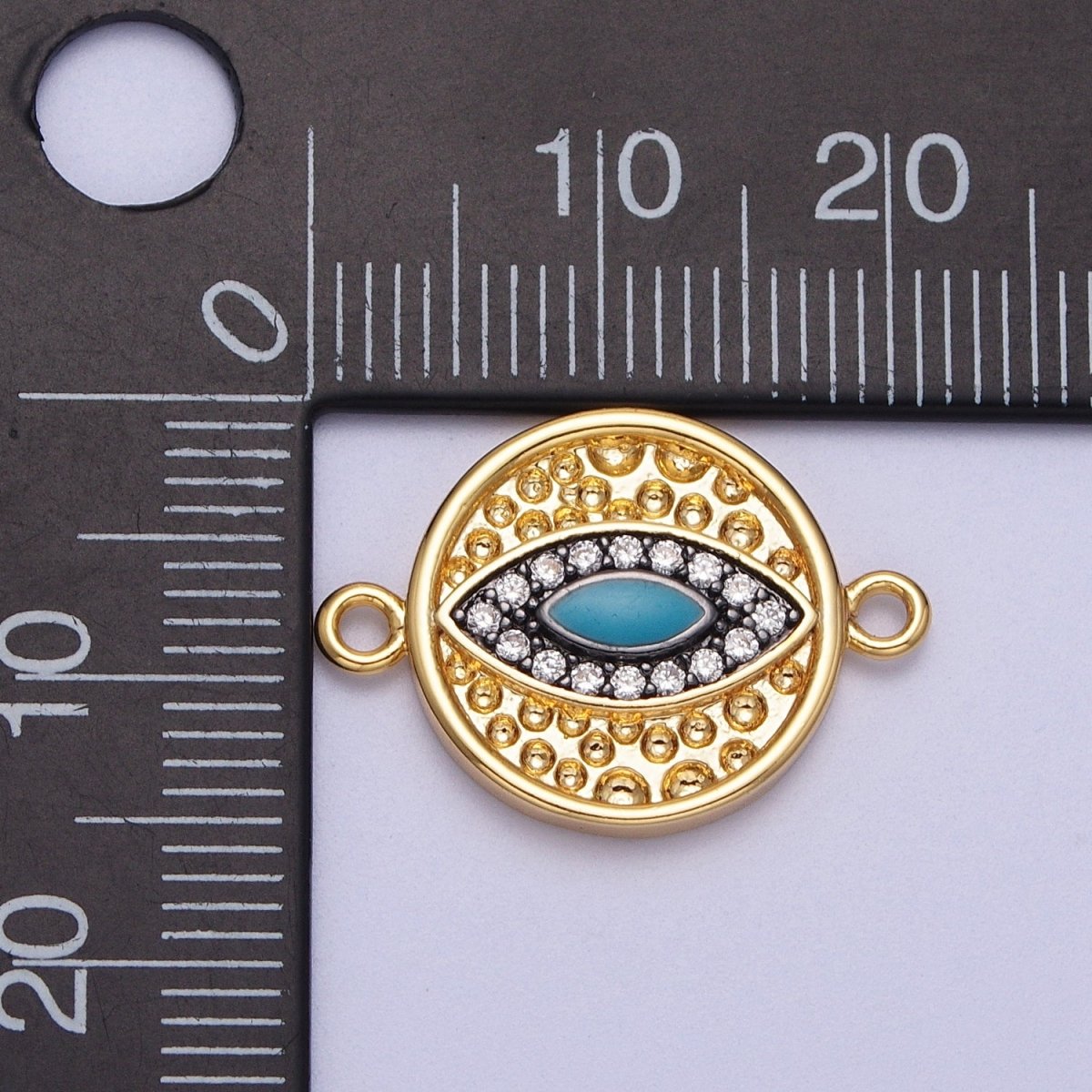 Teal Evil Eye Micro Paved Dotted Abstract Round Gold Connector | Y-647 - DLUXCA