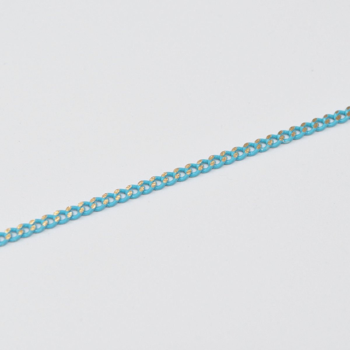 Teal Matte gleaming gold Cuban Curb Chain by Yard, Florida Link Chain, Wholesale bulk Roll Chain for Jewelry Making, Width 1.8mm | ROLL-442 Clearance Pricing - DLUXCA