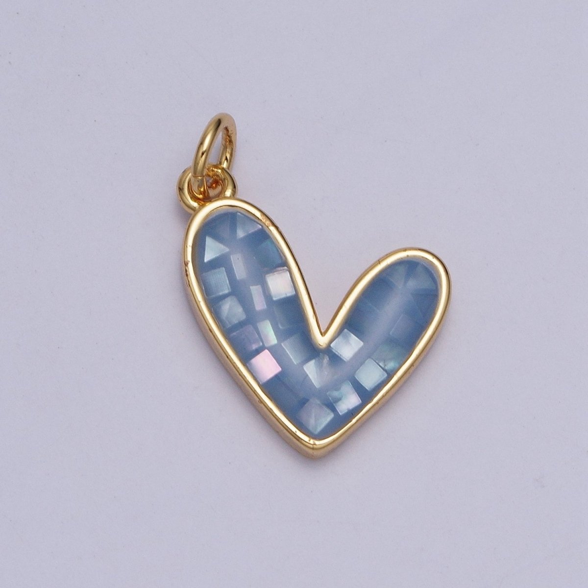 Teal, White, Pink, Purple, Green, Blue Shell Opal Heart Love Gold Charm For Jewelry Making AG-048~AG-053 - DLUXCA
