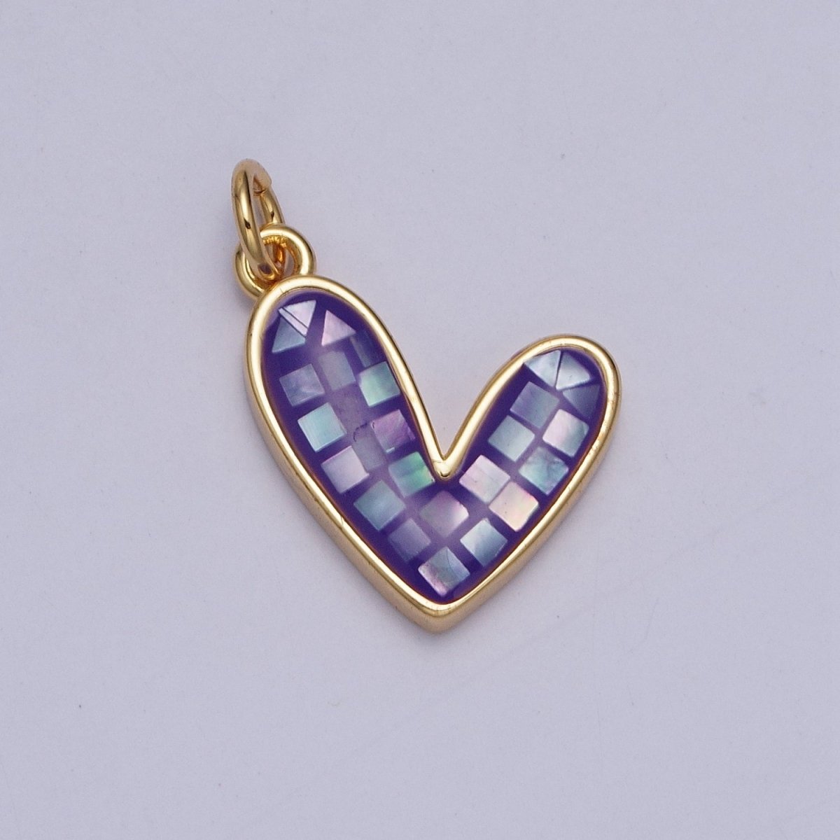 Teal, White, Pink, Purple, Green, Blue Shell Opal Heart Love Gold Charm For Jewelry Making AG-048~AG-053 - DLUXCA