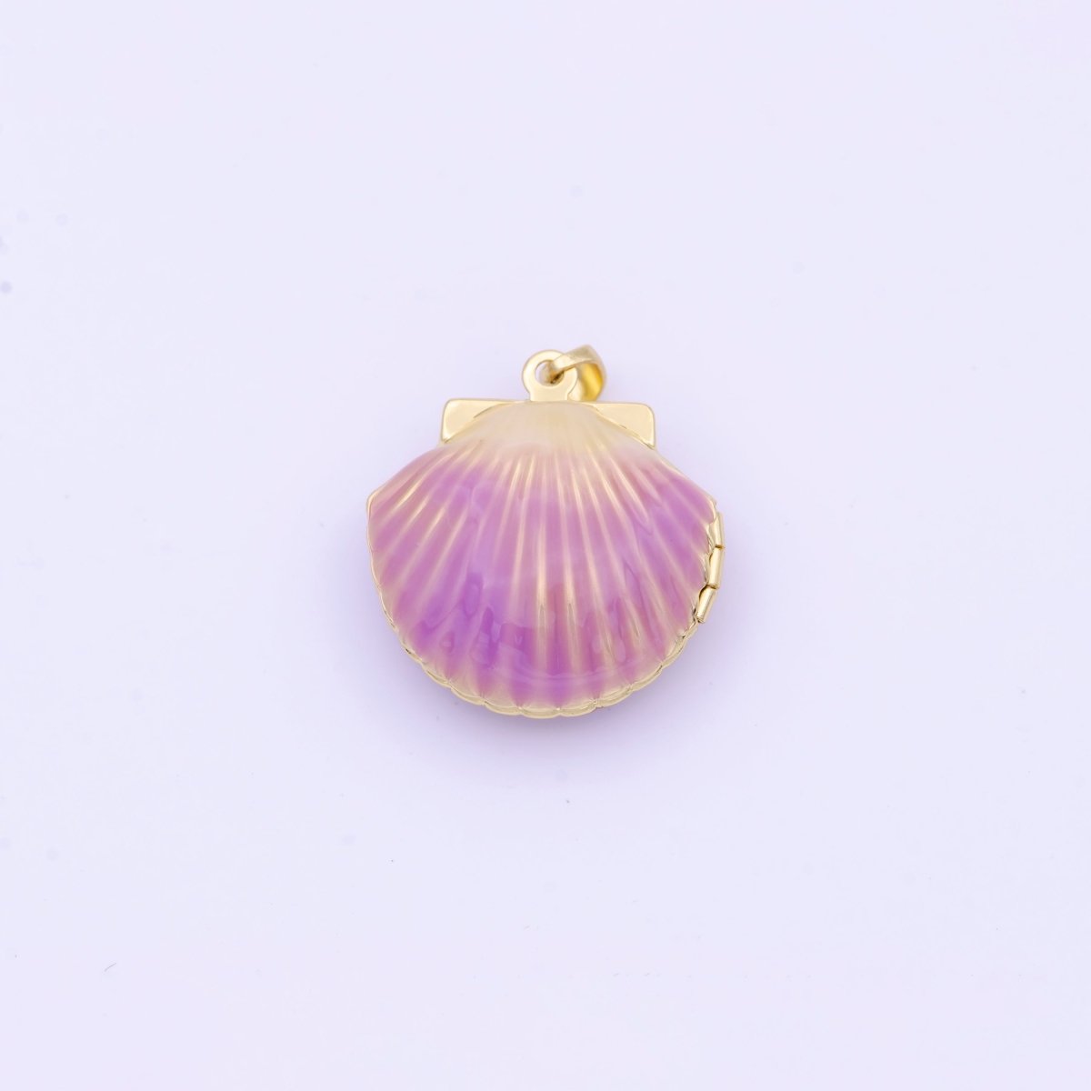 Teal/Purple Enamel Clam Sea Shell Gold Locket Pendant Beach Jewelry H-779 H-902 - DLUXCA