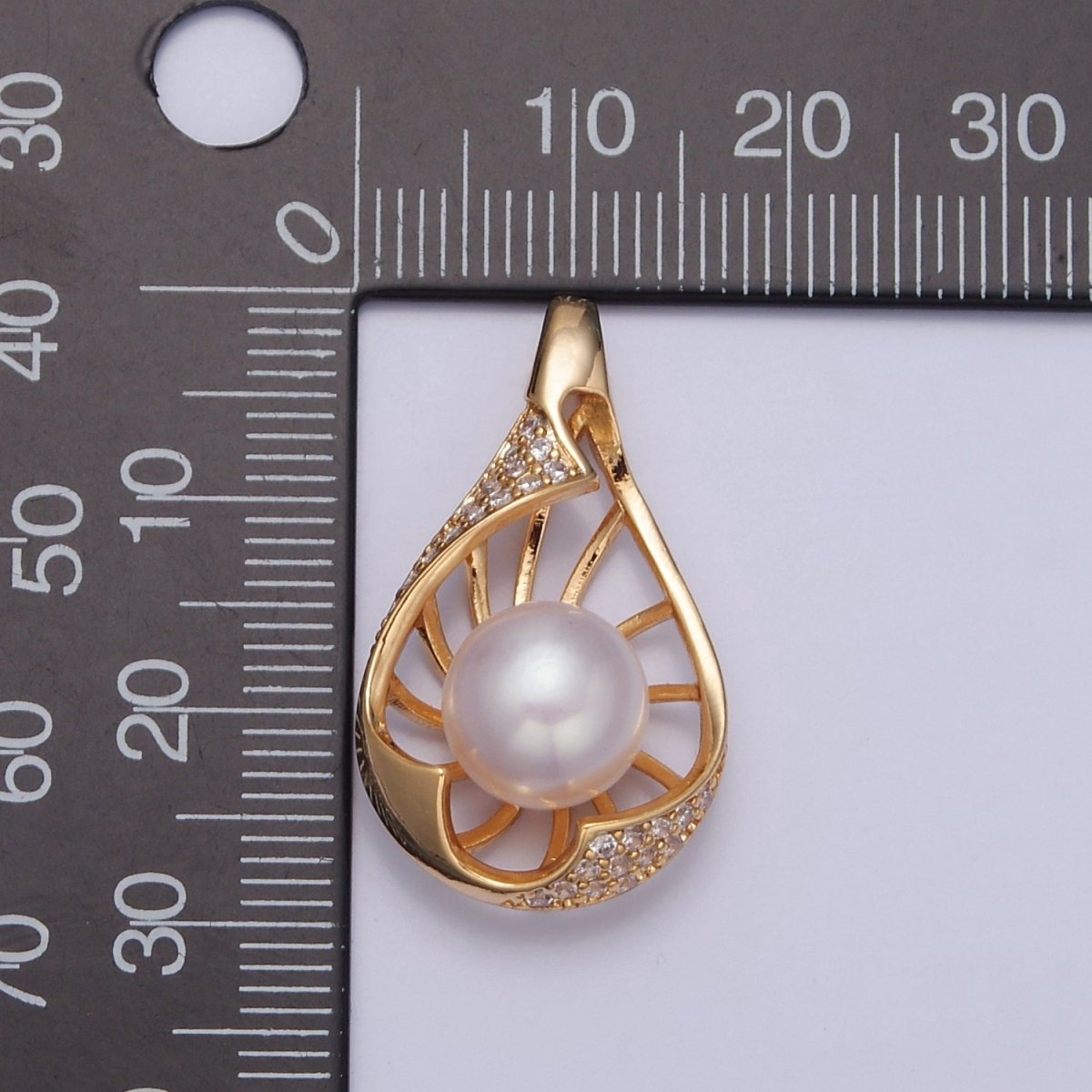Tear Drop Pave Genuine Shell Pearl Pendant Minimalist Bridal Wedding Jewelry I-041 - DLUXCA