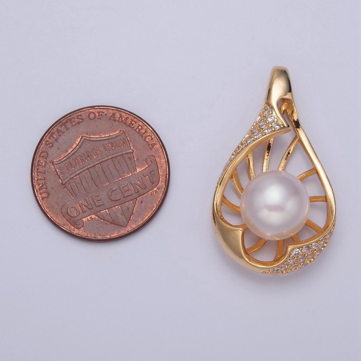 Tear Drop Pave Genuine Shell Pearl Pendant Minimalist Bridal Wedding Jewelry I-041 - DLUXCA