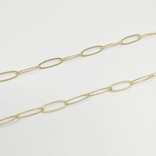 Textured Oval Paperclip Chain by Yard 24k Gold Fill Oval Cable Link Chain for DIY Craft ROLL-406 - DLUXCA