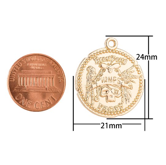 The Vamp Vampire Tribe Fine Gold Filled Coin Charm for Bracelet Dainty Delicate Necklace Pendant Earring Findings for Jewelry Making, CHGF-35/C-25 - DLUXCA