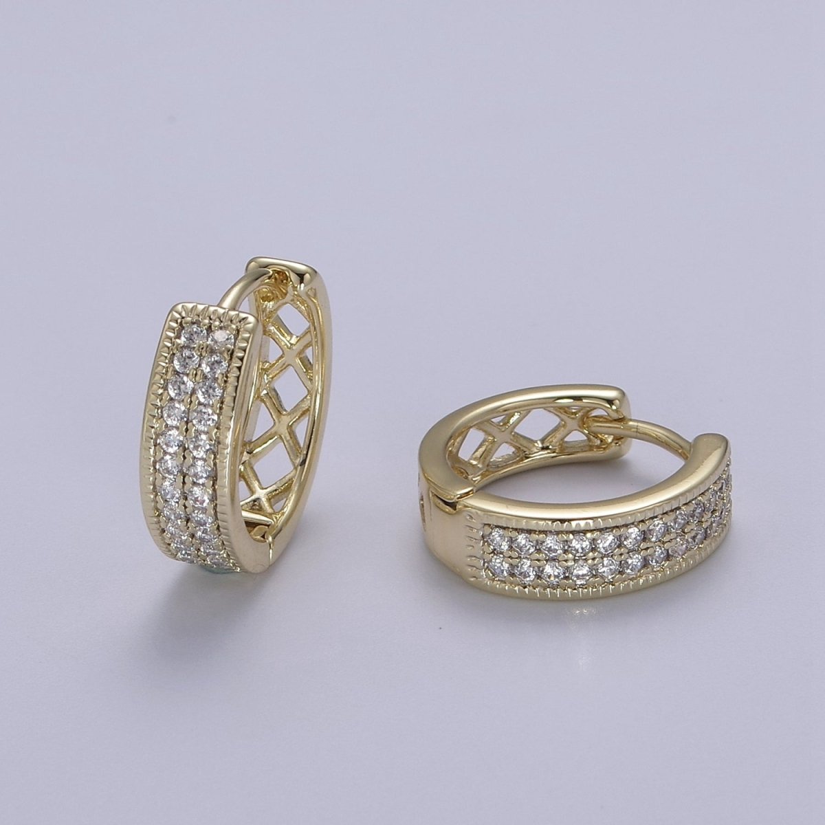 Thick Gold Hoop 16mm Earring 14k Gold Filled CZ Huggie Earring Jewelry V-146 - DLUXCA