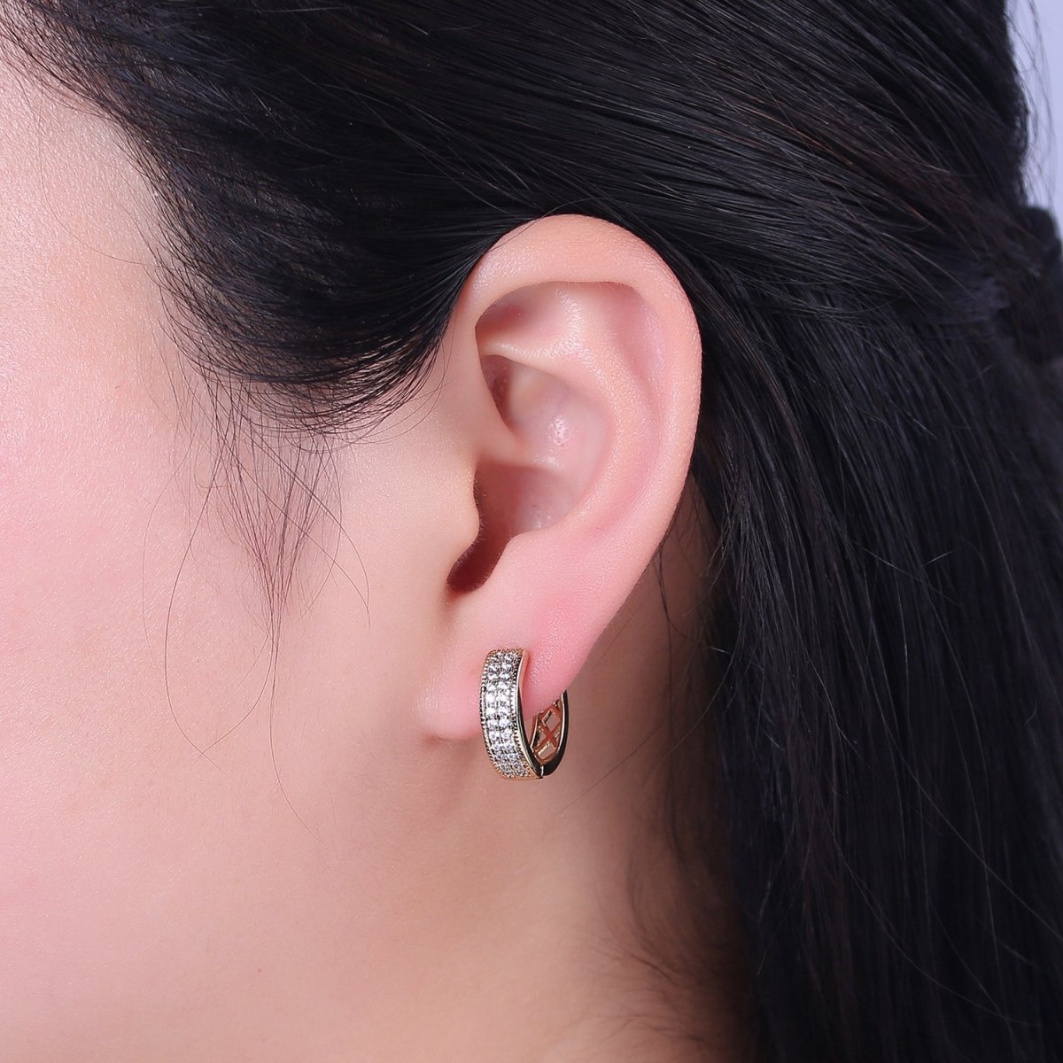 Thick Gold Hoop 16mm Earring 14k Gold Filled CZ Huggie Earring Jewelry V-146 - DLUXCA